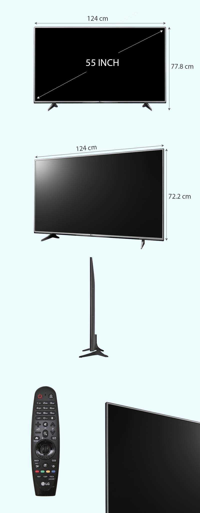 Smart Tivi LG 55 inch 55UH617T - Kích thước TV