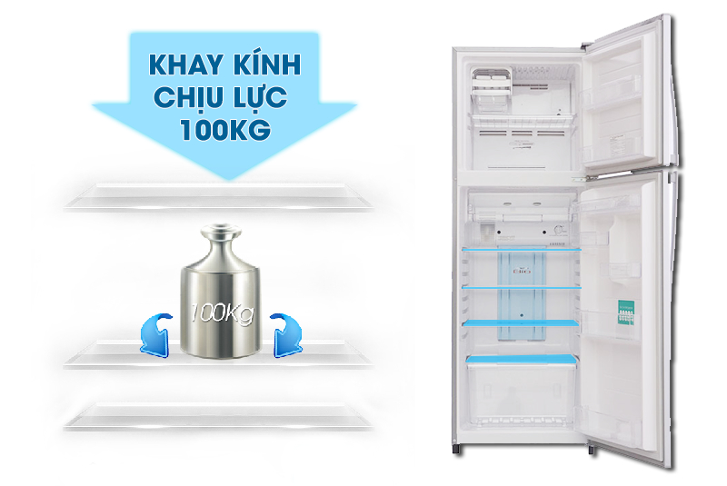 Khay kính của tủ lạnh Toshiba GR-S25VPB có thể chịu lực tốt Khay kính của tủ lạnh Toshiba GR-S25VPB có thể chịu lực tốt