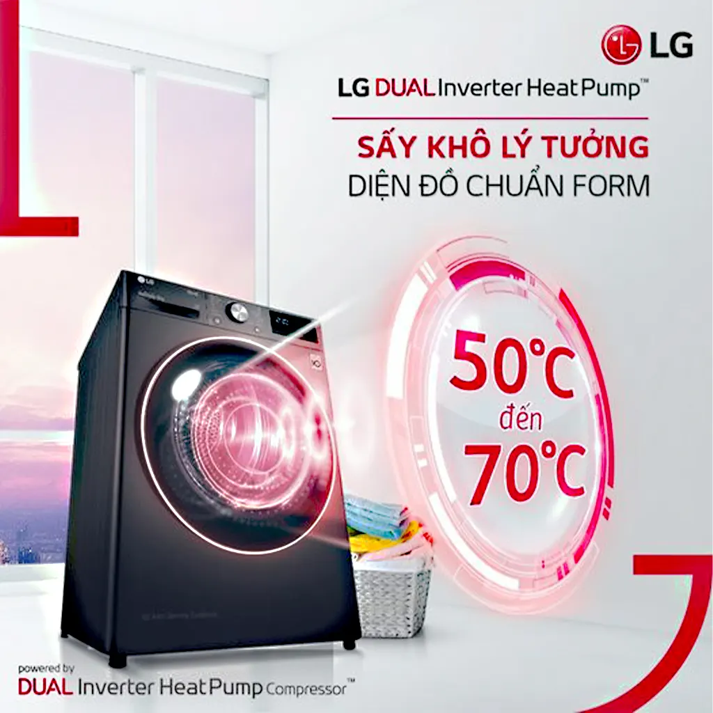 Máy sấy LG Dual Inverter Heat Pump™ Nhiệt độ kim cương trong làng sấy