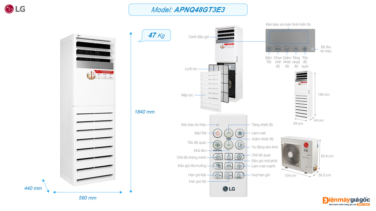 LG floor standing inverter air conditioning APNQ48GT3E3 (5.0Hp)