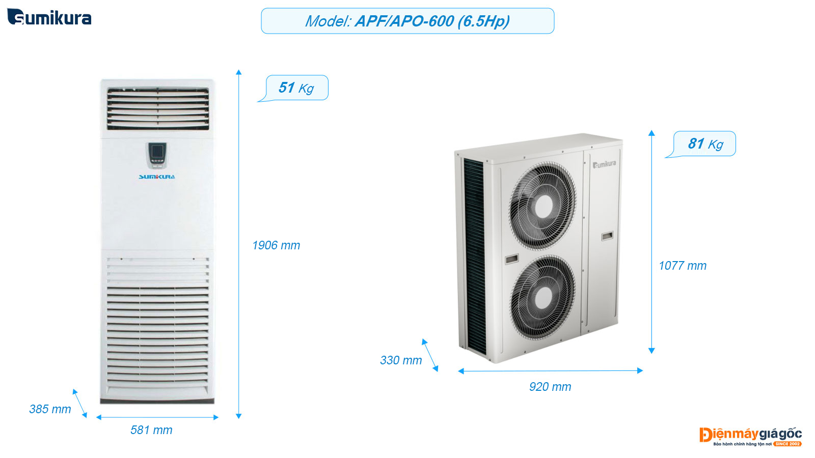 Sumikura Floor standing air conditioning APF/APO-600 (6.5Hp) - Gas R410A