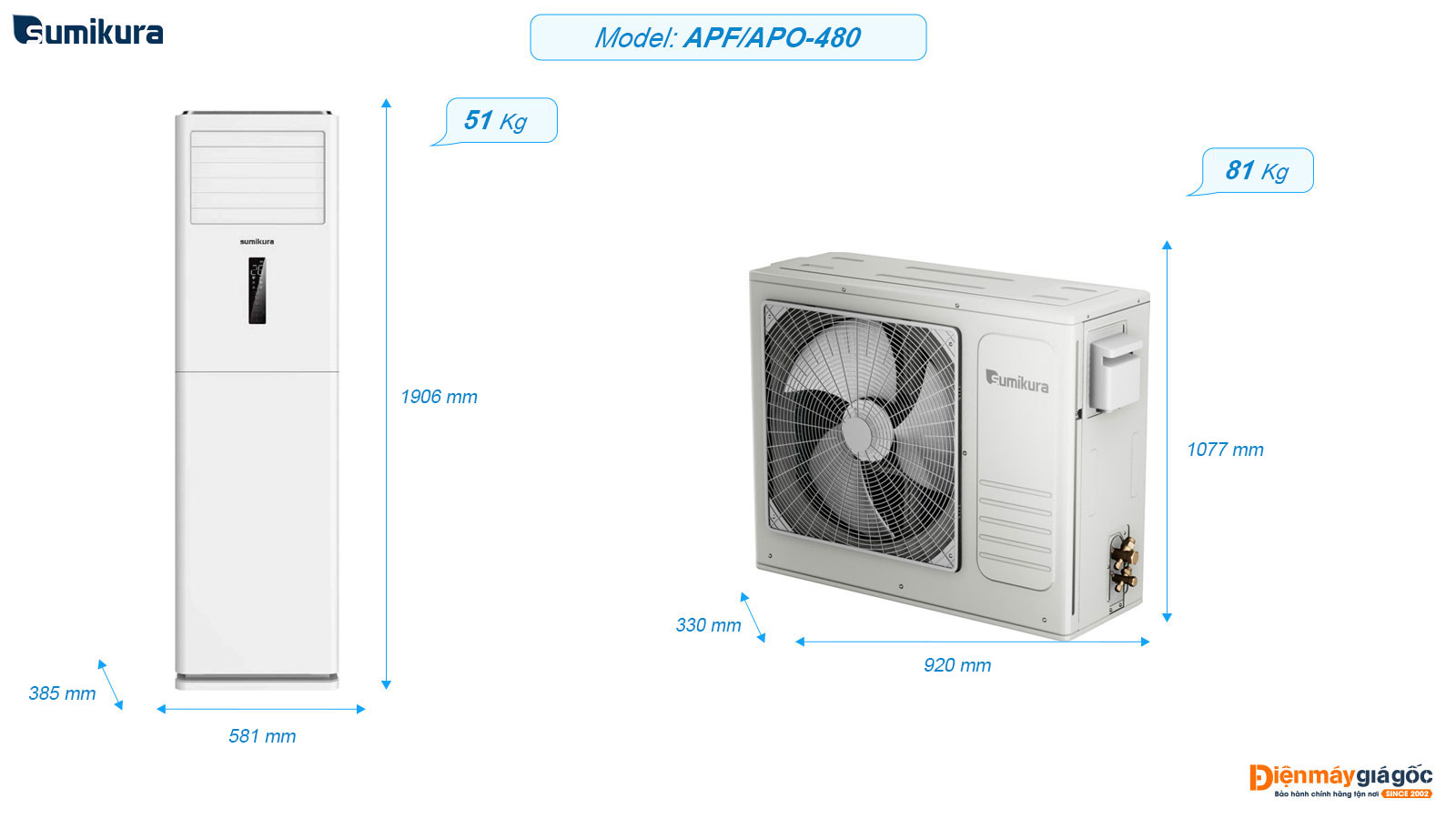 Sumikura floor standing air conditioning APF/APO-480 (5.0Hp) - Gas R410A