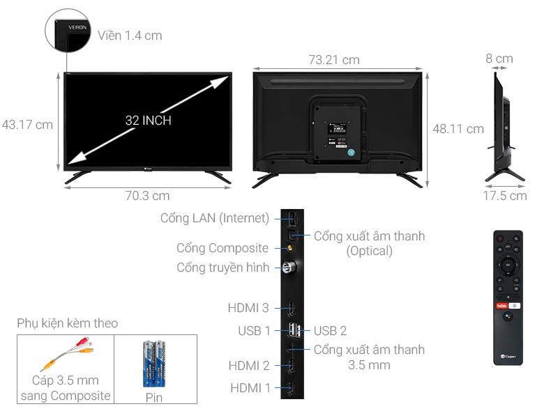 Thông số kỹ thuật Android Tivi Casper 32 inch 32HG5000