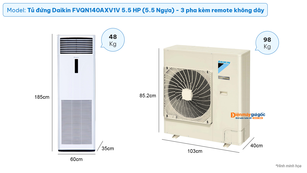 Daikin floor standing air conditioner FVQN140AXV1V (5.5Hp) - 3 phase with wireless remote