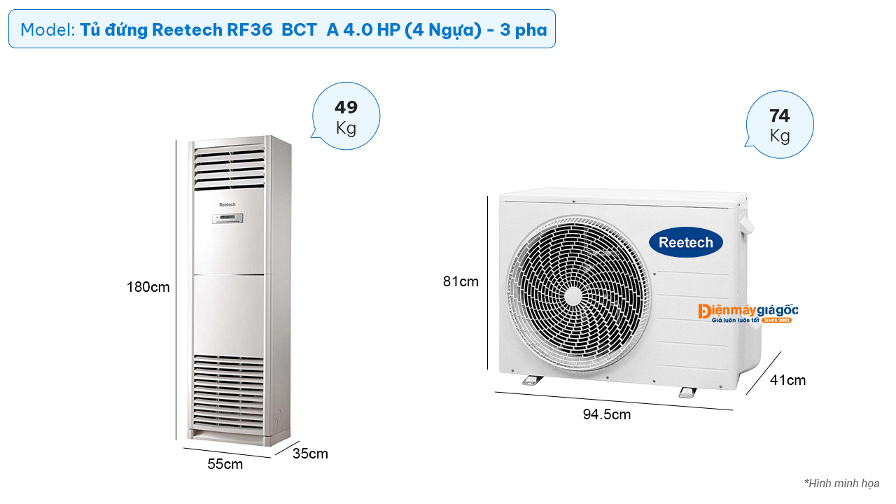 Máy lạnh tủ đứng Reetech RF36‑BCT‑A (4.0Hp) - 3 pha