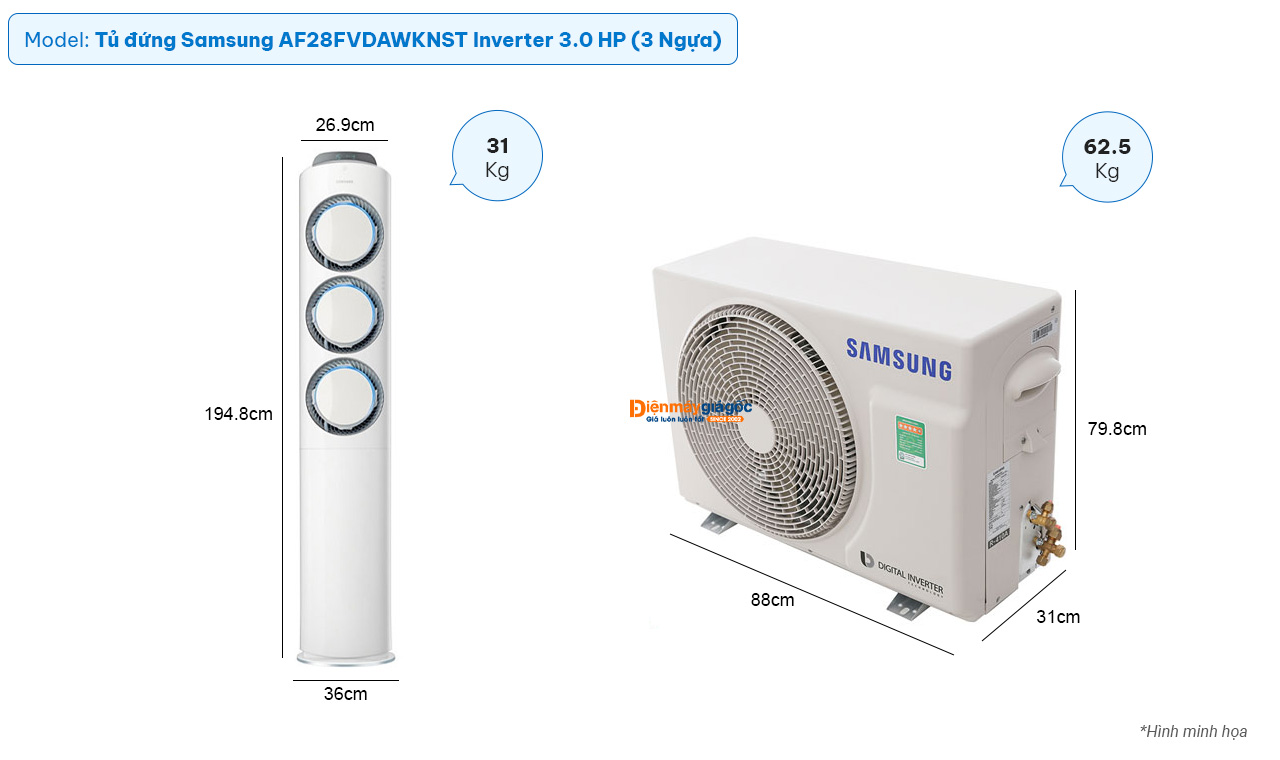 Máy lạnh tủ đứng Samsung AF28FVDAWKNST Inverter (3.0Hp)