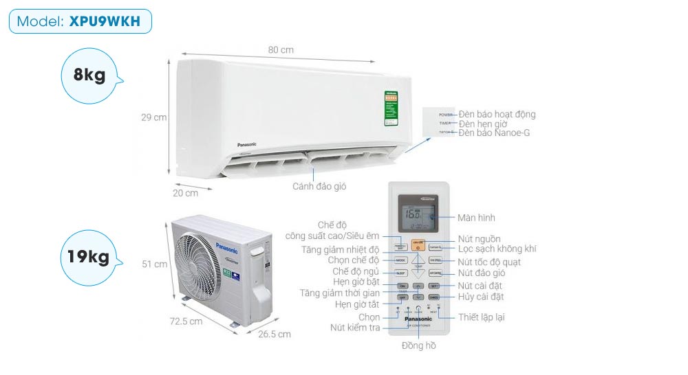 Máy lạnh Panasonic CU/CS-XPU9WKH-8 Inverter 1.0 HP (1 Ngựa)
