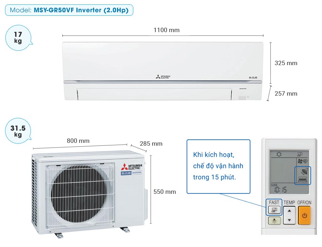 Điện máy giá gốc - Giá tốt - bảo hành chính hãng tận nơiMáy lạnh Mitsubishi Electric MSY-GR50VF Inverter (2.0Hp)