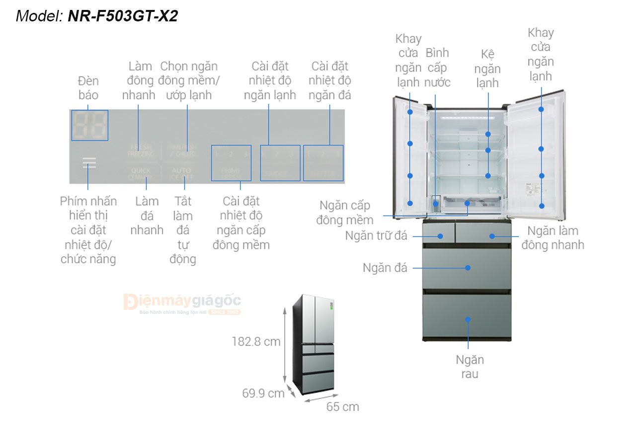 Tủ lạnh Panasonic Multi Doors 6 cửa Inverter 491 lít NR-F503GT-X2