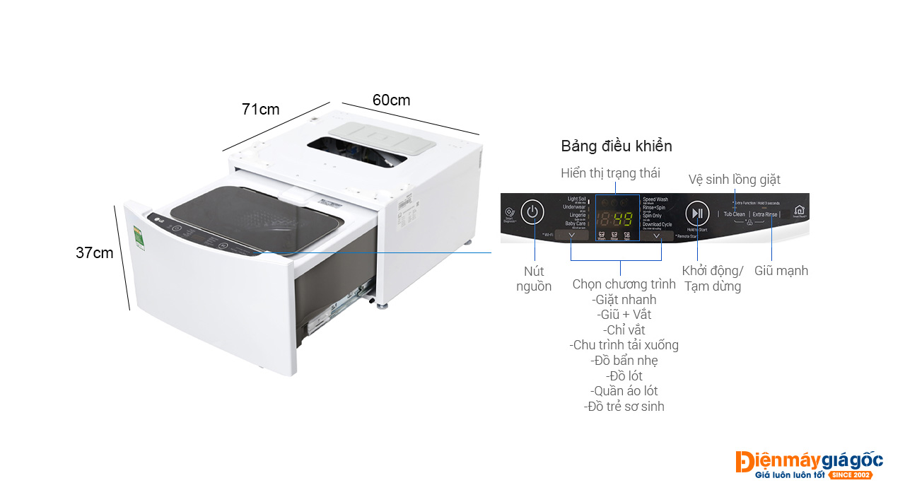 Máy giặt sấy LG lồng ngang 10.5 kg Inverter FG1405H3W1/TG2402NTWW