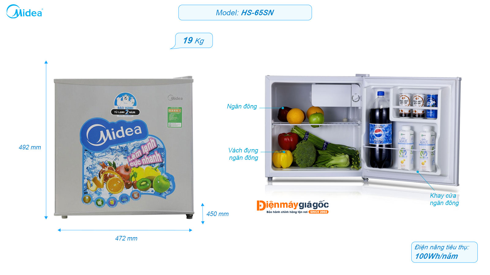 Tủ lạnh Midea 98 lít HF-122TTY chính hãng giá rẻ