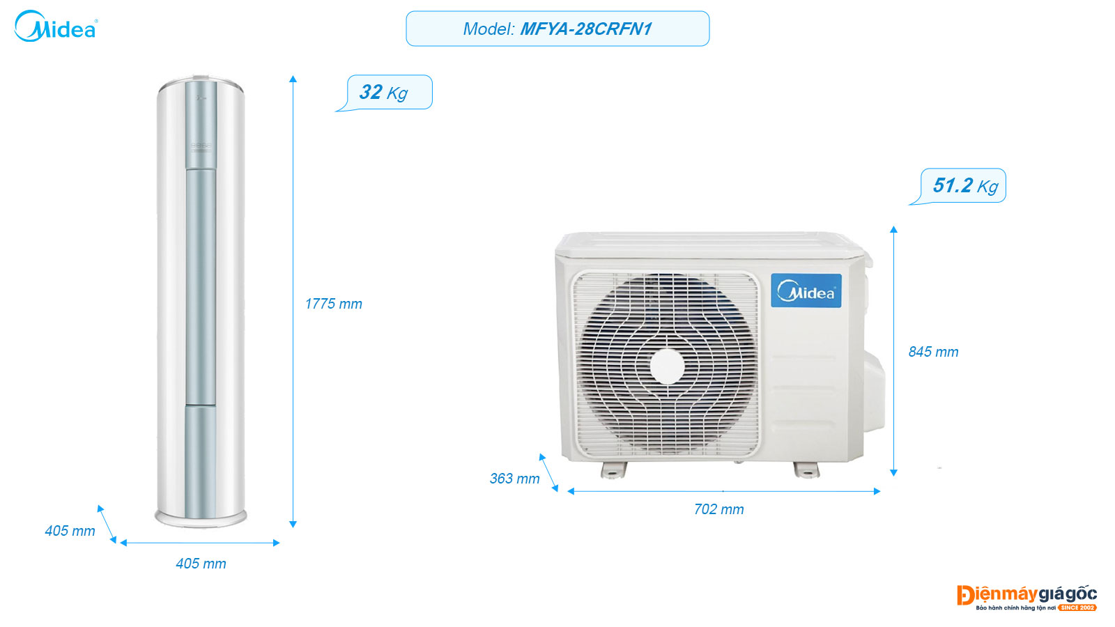 Midea floor standing air conditioning Inverter (2.5Hp) MFYA-28CRFN1