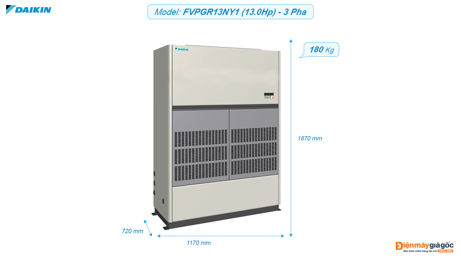Máy lạnh tủ đứng Daikin đặt sàn nối ống gió FVPGR13NY1 13.0 HP (13 Ngựa) - 3 Pha