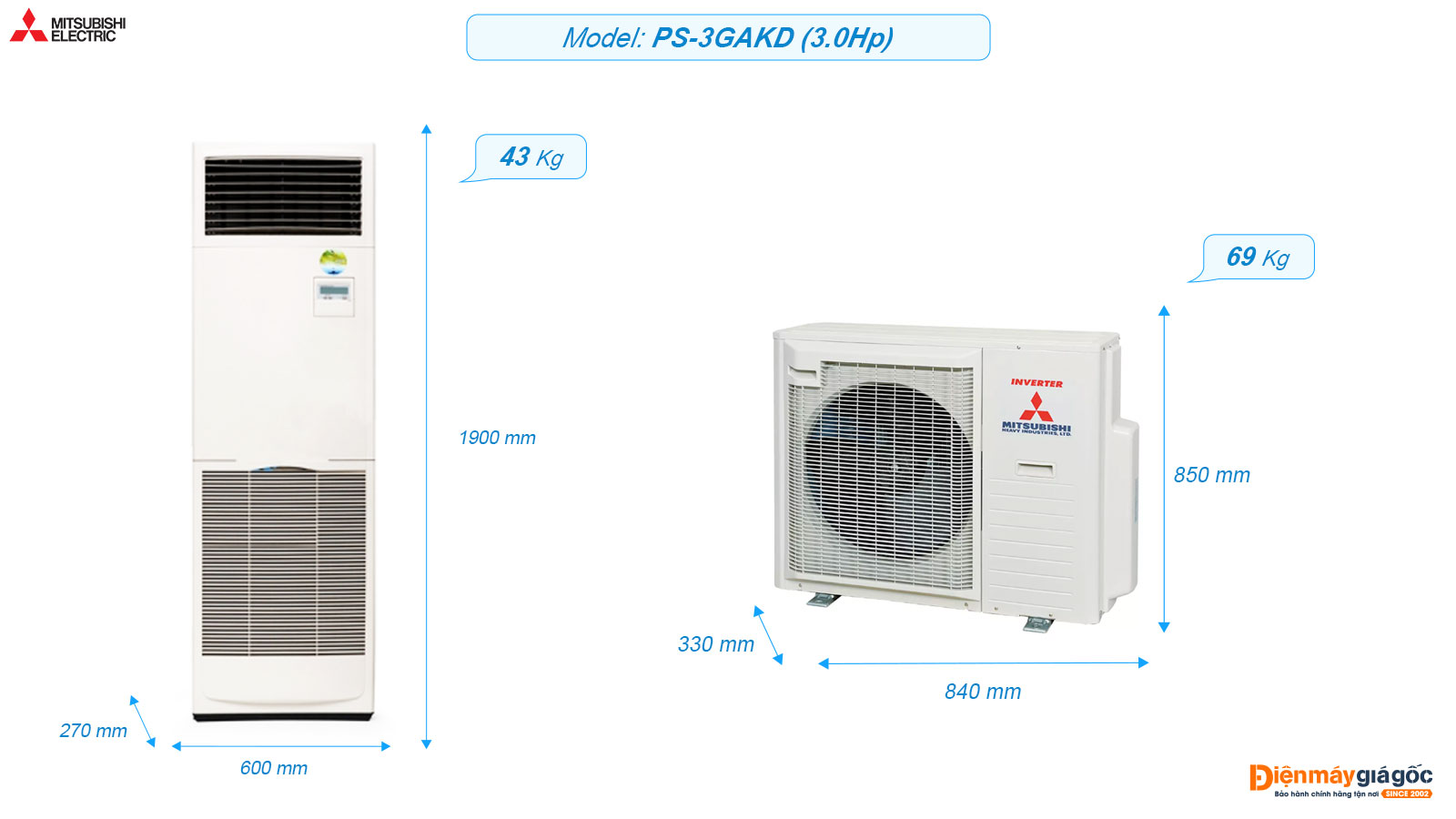 Mitsubishi Electric Floor standing air conditioning PS-3GAKD (3.0Hp)