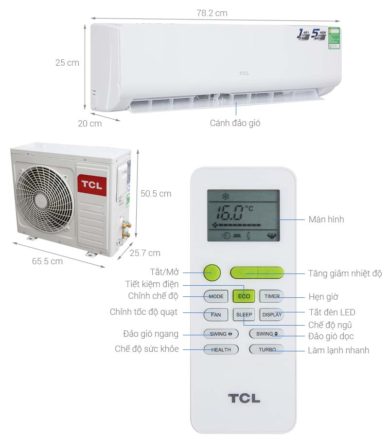 Thông số kỹ thuật Máy lạnh TCL 1 HP TAC-N09CS/KC41