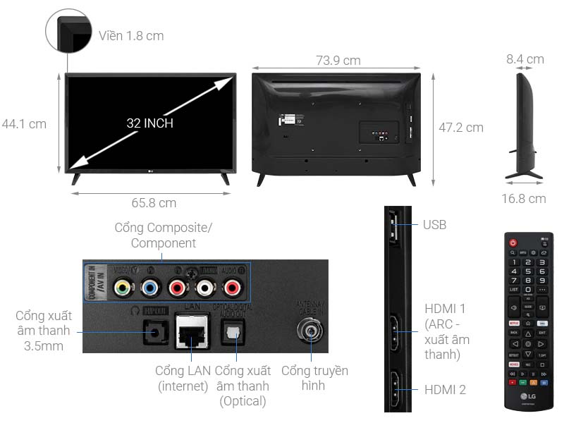 Thông số kỹ thuật Smart Tivi LG 32 inch 32LM570BPTC