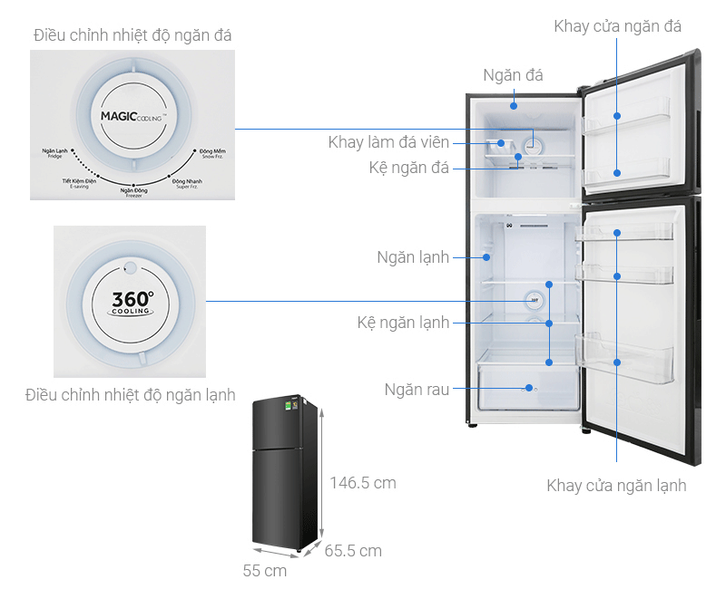 Thông số kỹ thuật Tủ lạnh Aqua Inverter 235 lít AQR-T249MA PB