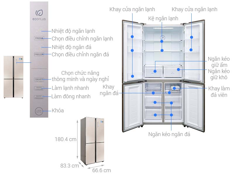 Thông số kỹ thuật Tủ lạnh Aqua Inverter 516 lít AQR-IG525AM GG