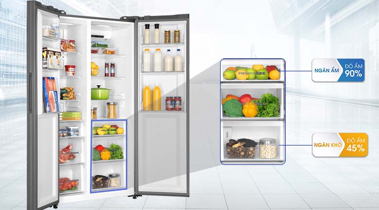 Ngăn chứa thực phẩm khô và ẩm riêng biệt - Tủ lạnh AQUA Inverter 576 lít AQR-IG696FS GB 