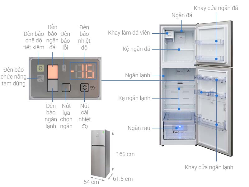 Thông số kỹ thuật Tủ lạnh Beko 270 lít RDNT270I50VZX