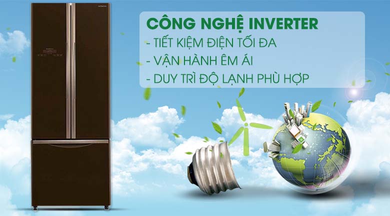 Công nghệ Inverter tiết kiệm điện hiệu quả - Tủ lạnh Hitachi Inverter 405 lít R-FWB475PGV2 GBW
