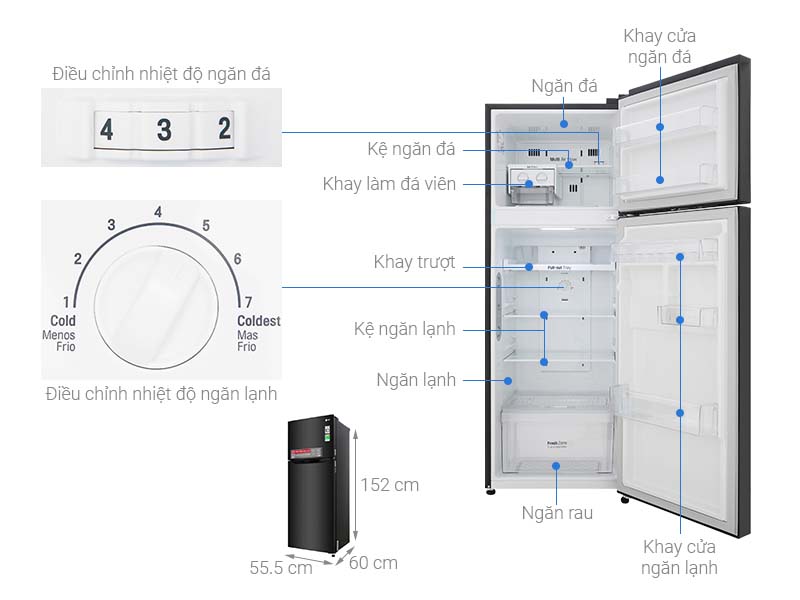 Thông số kỹ thuật Tủ lạnh LG Inverter 208 lít GN-M208BL