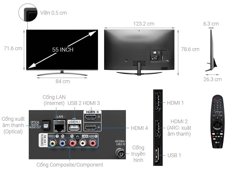 Thông số kỹ thuật Smart Tivi LG 4K 55 inch 55SM8100PTA