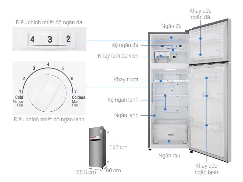 Thông số kỹ thuật Tủ lạnh LG Inverter 209 lít GN-M208PS