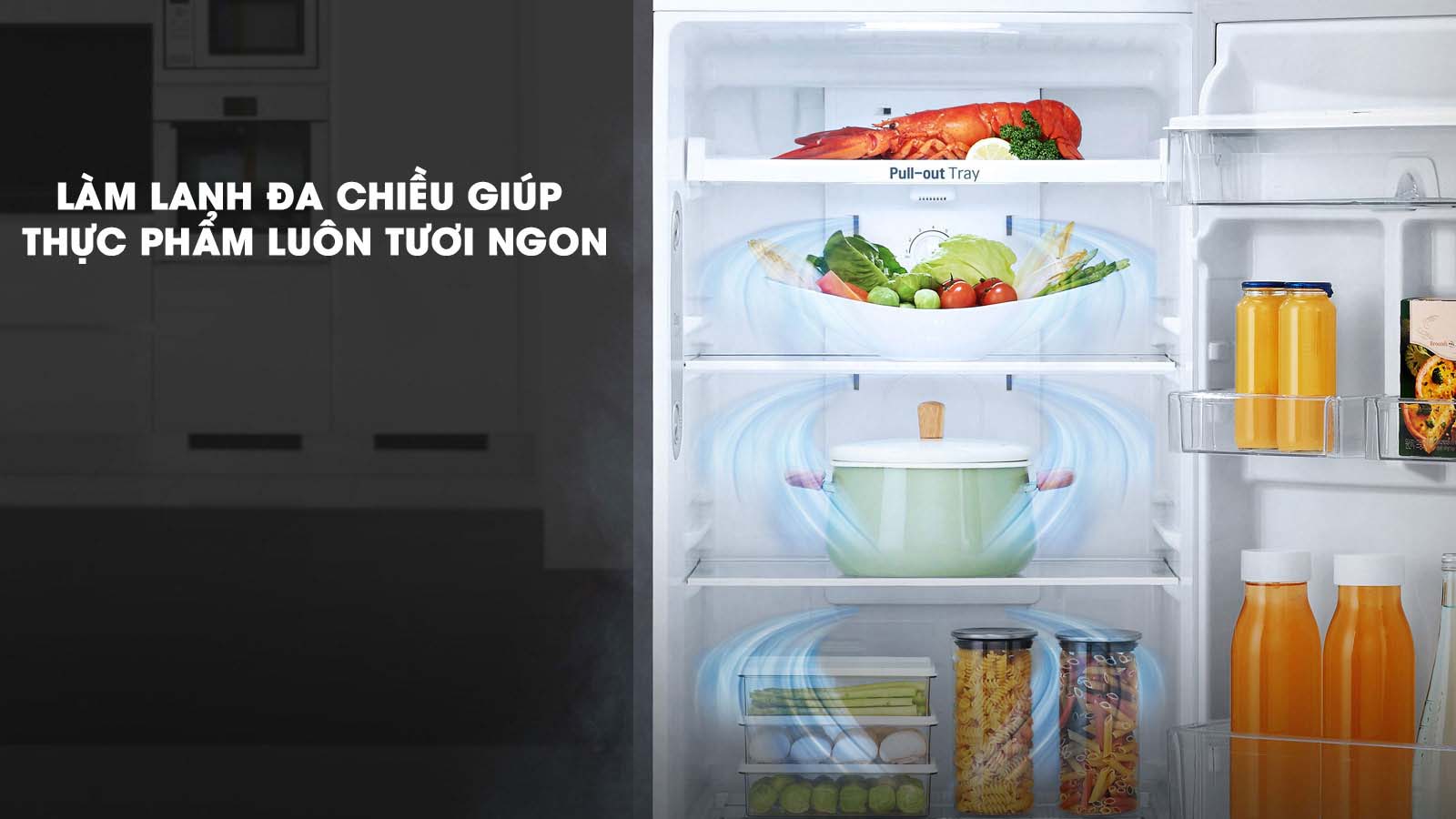 Làm lạnh hiệu quả với luồng khí lạnh đa chiều - Tủ lạnh LG Inverter 255 lít GN-M255PS