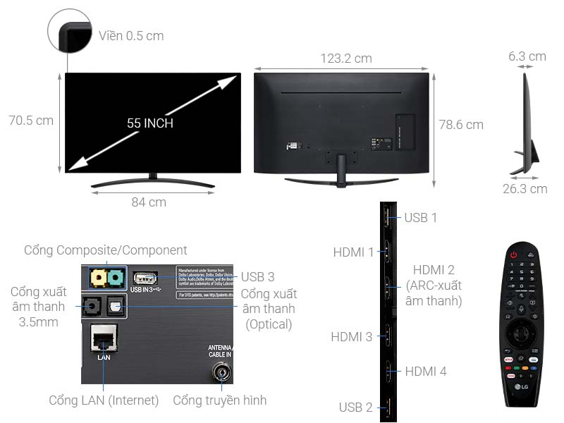 Thông số kỹ thuật Smart Tivi LG 4K 55 inch 55SM9000PTA