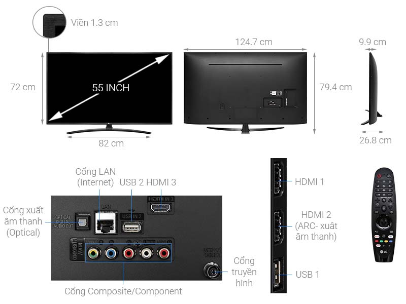 Thông số kỹ thuật Smart Tivi LG 4K 55 inch 55UM7400PTA
