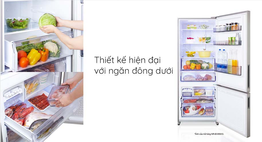 Tủ lạnh Panasonic NR-BV360QSVN Thiết kế hiện đại với ngăn đông dưới 