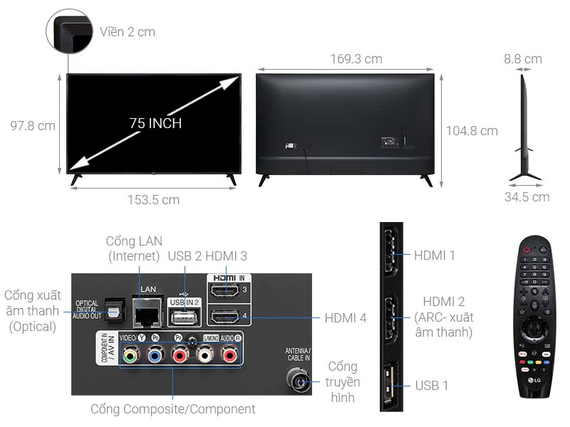 Thông số kỹ thuật Smart Tivi LG 4K 75 inch 75UM7500PTA