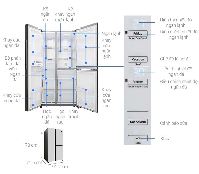 Thông số kỹ thuật Tủ lạnh Samsung Inverter 634 lít RS63R5571SL/SV