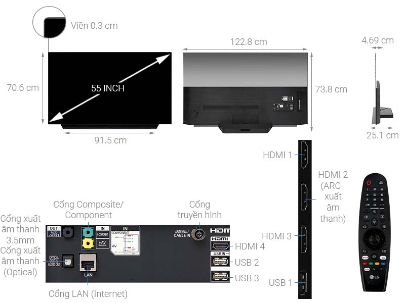 Thông số kỹ thuật Smart Tivi OLED LG 4K 55 inch 55C9PTA