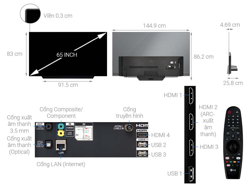 Thông số kỹ thuật Smart Tivi OLED LG 4K 65 inch 65C9PTA