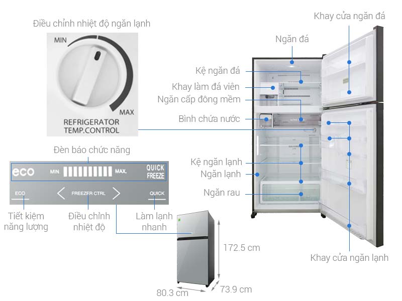 Thông số kỹ thuật Tủ lạnh Toshiba Inverter 555 lít GR-AG58VA (X)