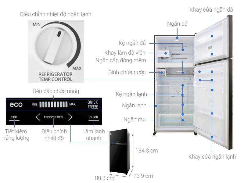 Thông số kỹ thuật Tủ lạnh Toshiba Inverter 608 lít GR-AG66VA (XK)