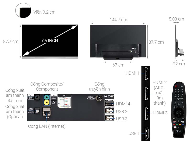 Thông số kỹ thuật Smart Tivi OLED LG 4K 65 inch 65E9PTA