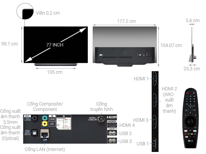 Thông số kỹ thuật Smart Tivi OLED LG 4K 77 inch 77C9PTA