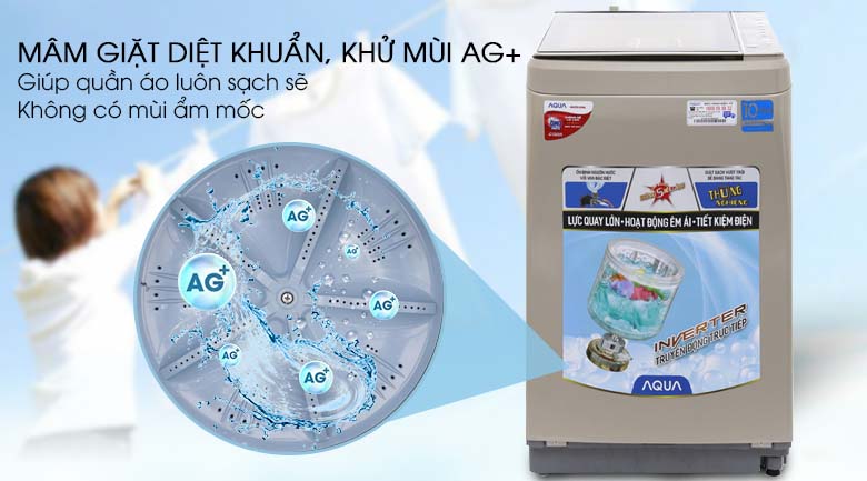 Máy giặt Aqua Inverter 9 kg AQW-D901BT N - Công nghệ diệt khuẩn, khử mùi Ag+ 