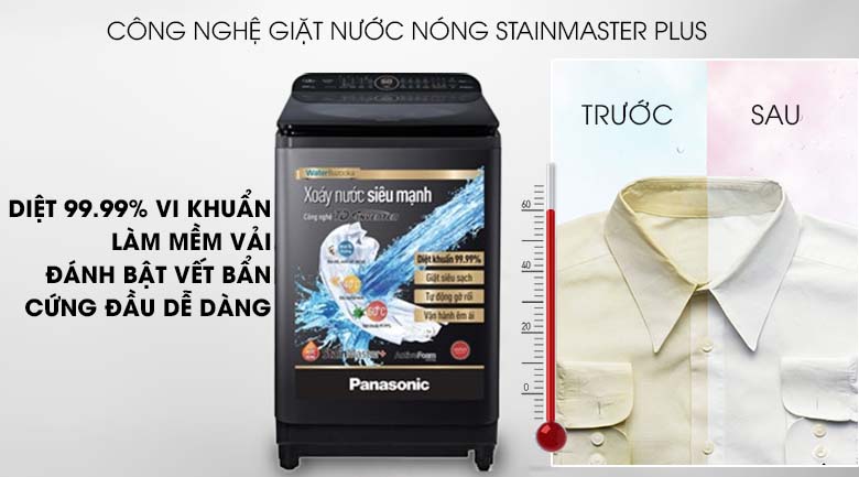 Công nghệ giặt nước nóng StainMaster+ - Máy giặt Panasonic Inverter 10.5 Kg NA-FD10VR1BV