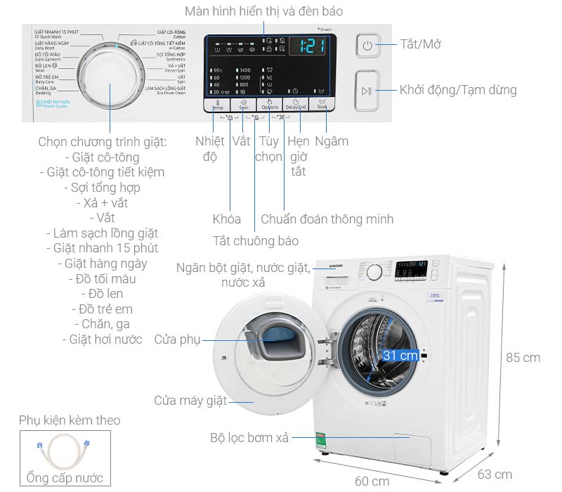Thông số kỹ thuật Máy giặt Samsung Addwash Inverter 10 Kg WW10K44G0YW/SV