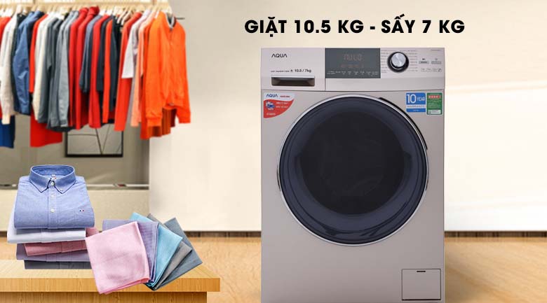 Máy giặt, sấy 2 trong 1 - Máy giặt sấy Aqua Inverter 10.5Kg AQD-DH1050C N