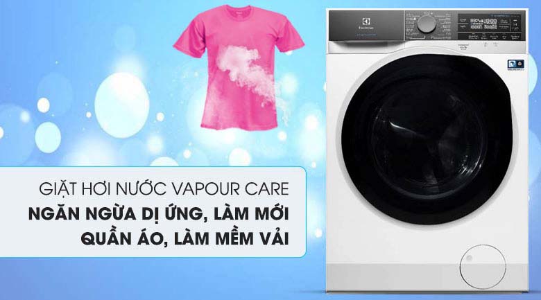 Công nghệ giặt hơi nước Vapour Care diệt vi khuẩn - Máy giặt sấy Electrolux Inverter 10 kg EWW1042AEWA