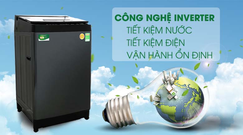 Máy giặt Toshiba Inverter 13 kg AW-DUJ1400GV KK - Tiết kiệm điện và nước nhờ công nghệ Inverter