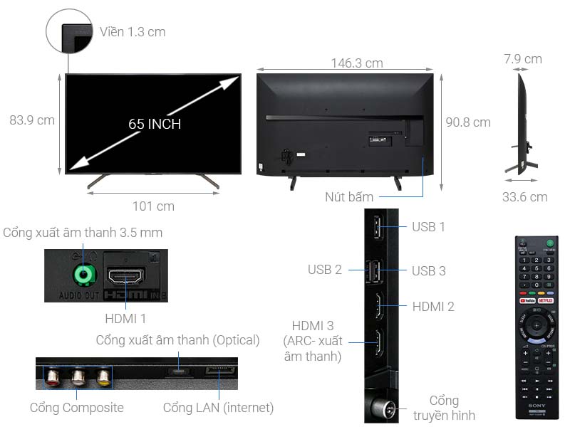 Thông số kỹ thuật Smart Tivi Sony 4K 65 inch KD-65X7000G