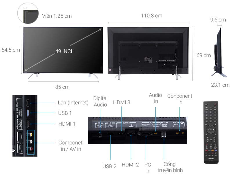 Thông số kỹ thuật Smart Tivi Toshiba 4K 49 inch 49U7650
