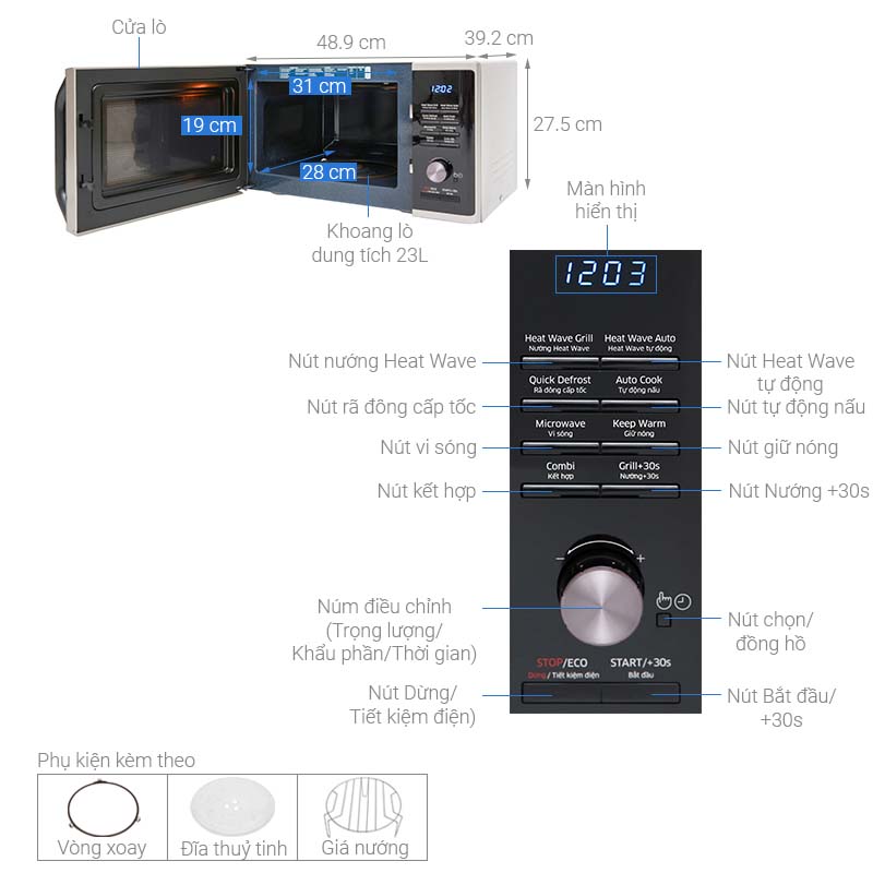 Thông số kỹ thuật Lò vi sóng Samsung MG23K3575AS/SV-N 23 lít