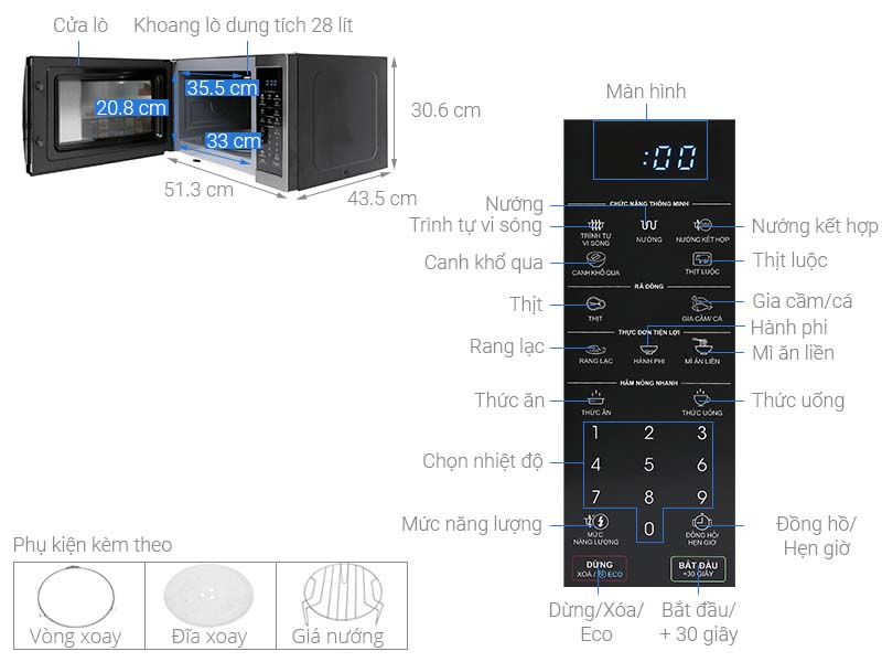 Thông số kỹ thuật Lò vi sóng Sharp R-G728XVN-BST